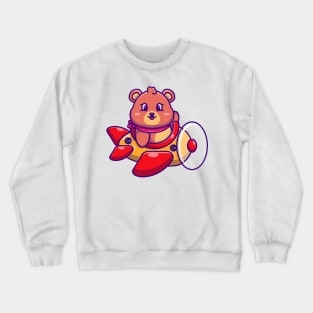 Cute baby bear driving plane cartoon Crewneck Sweatshirt